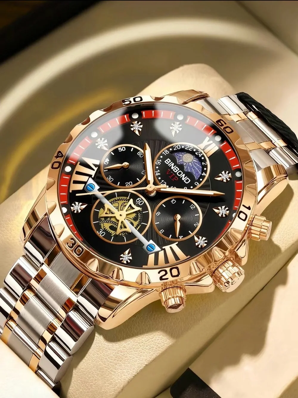Men's Two-Tone Chronograph Watch - Black and Rose Gold